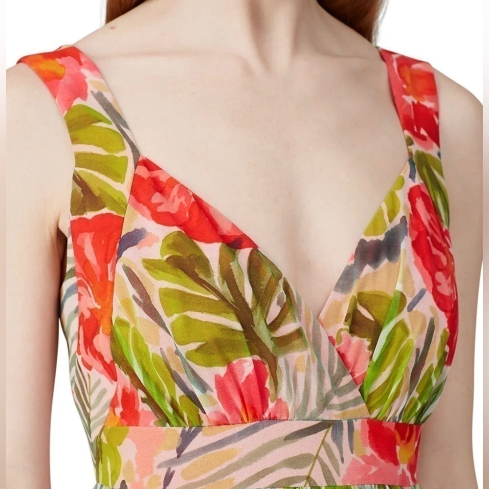 Badgley Mischka Green Floral maxi dress size 0-2 15” PTP - Picture 6 of 10